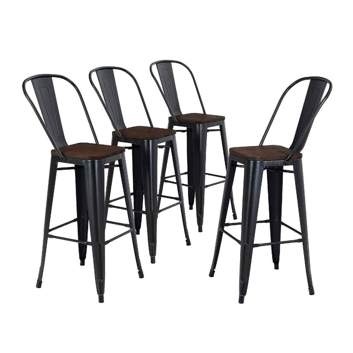 30'' High Back Bar Stools with Wood Seat Metal Stackable 4 Q598080