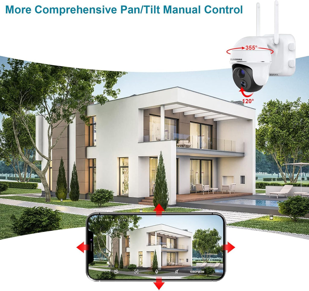 Wireless Outdoor Security Cameras with 360° PTZ, Battery Powered, 1080P Night Vision, IP66 Waterproof U3964