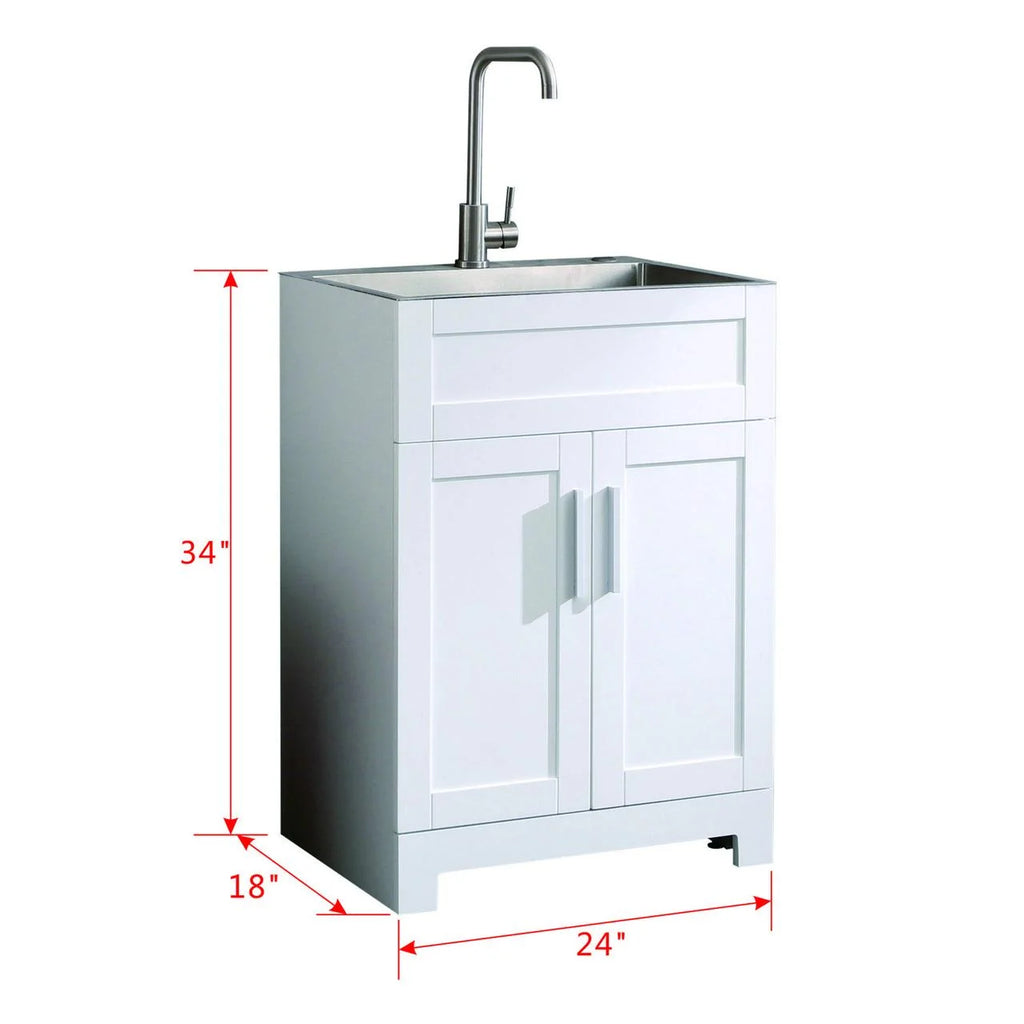 24in White Laundry Tub Cabinet with Stainless Steel Combo P925