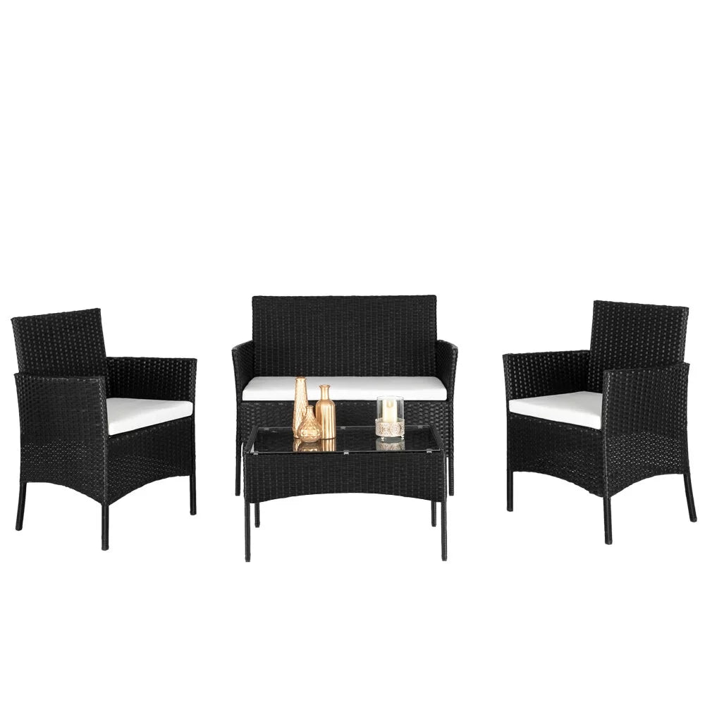 4-Piece PE Wicker Outdoor Conversation Set with Cushions S4993
