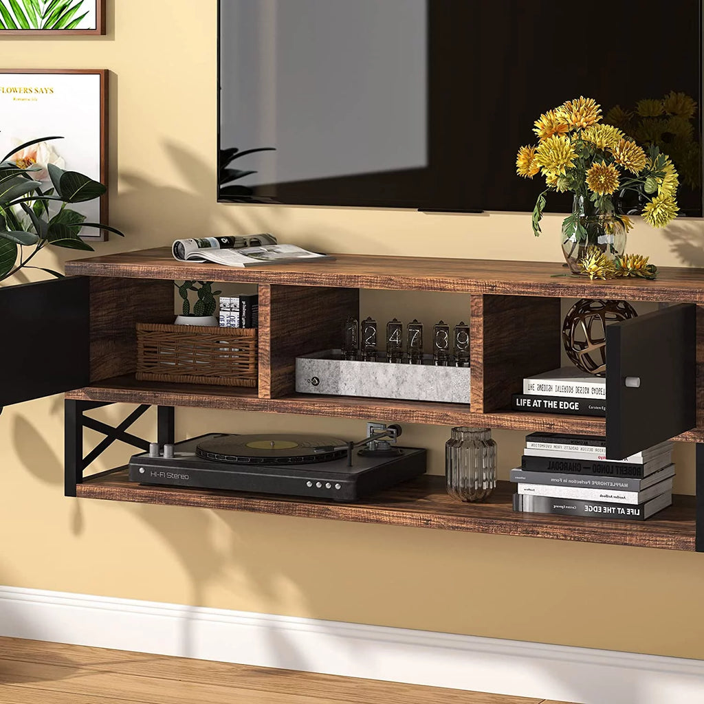 3 Tier Wall Mounted Media Console with Doors Storage S8900