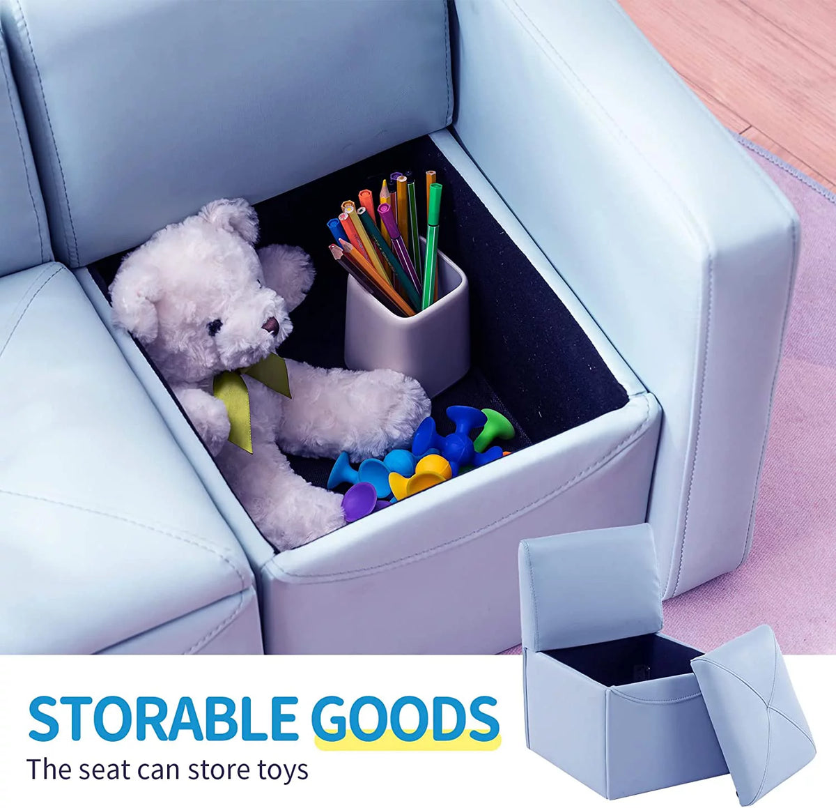 Kids 2-in-1 Sofa Convert to Table & 2 Chairs with Storage Box I9709