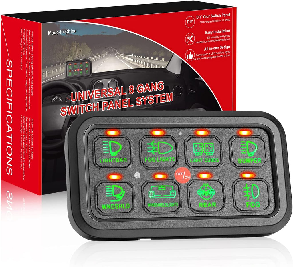 8 Gang LED Switch Panel with Label Stickers A987404