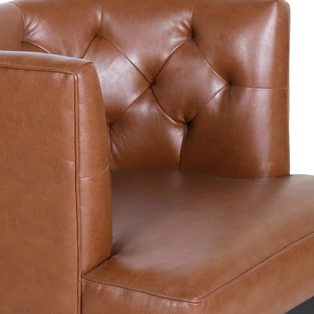 Cognac Brown and Dark Brown Faux Leather Tufted Club Chair D739
