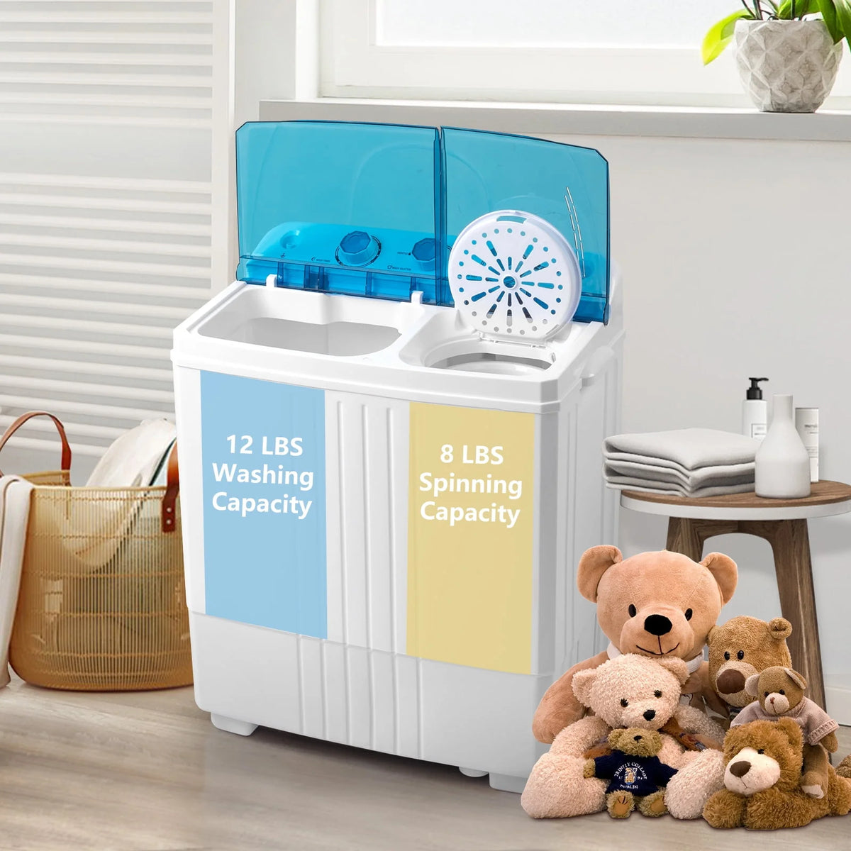 Portable Twin Tub Mini Clothes Washing Machine with Drain Pump, Grey Q7828