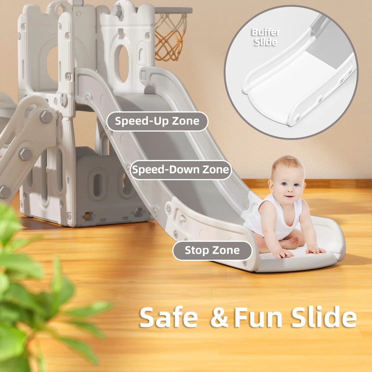 Blue Toddler Slide and Climber Set with Basketball Hoop O228