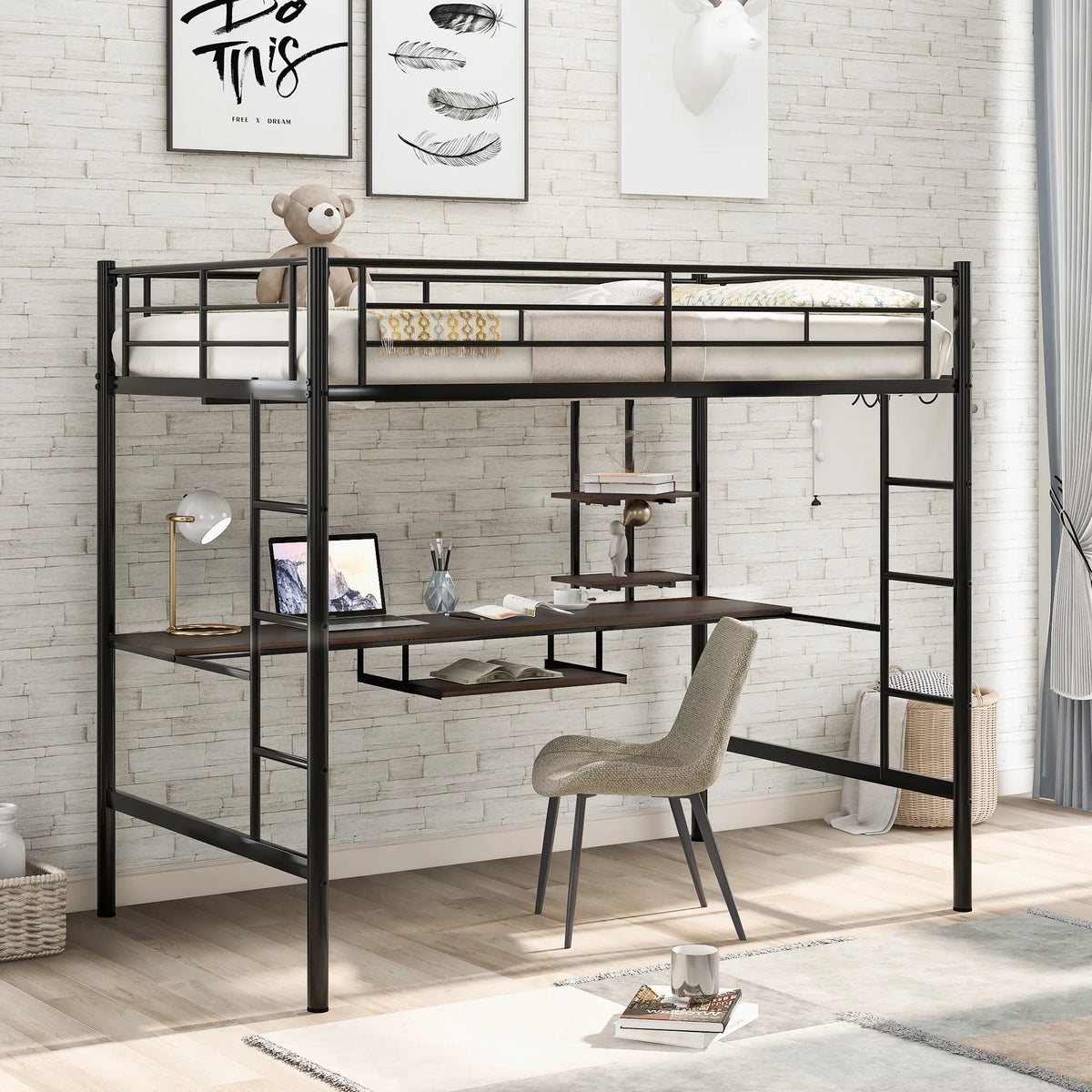 Full Bed with Keyboard Tray, 2 Shelves and Desk H59186