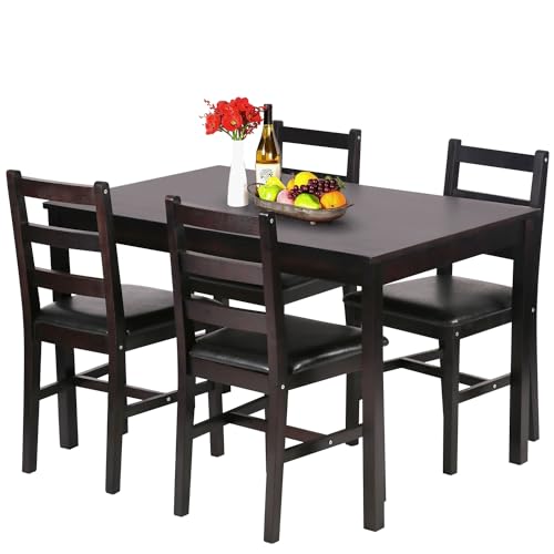 5-Piece Solid Wood Dining Table Set for 4 Brown K6439