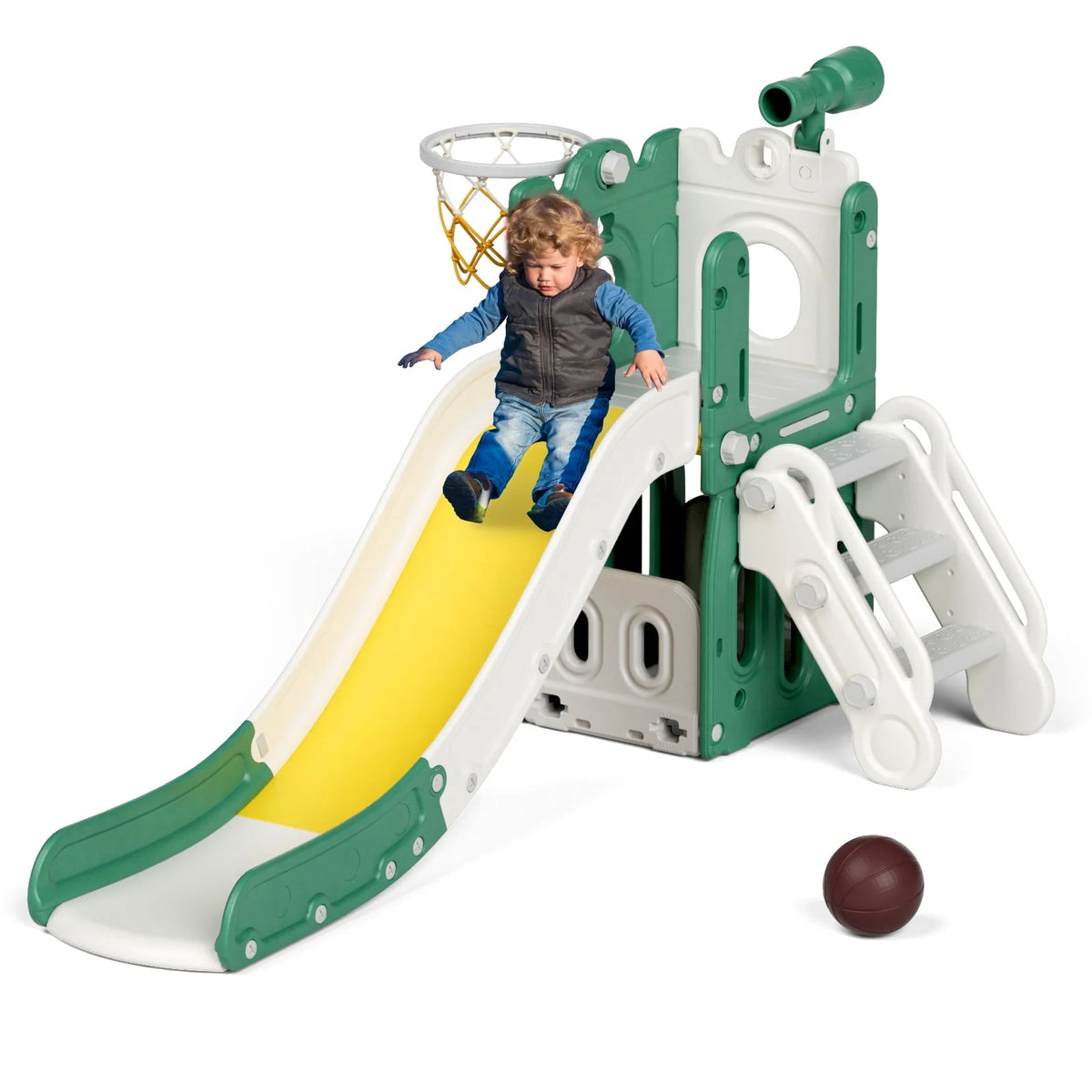 Blue Toddler Slide and Climber Set with Basketball Hoop O228
