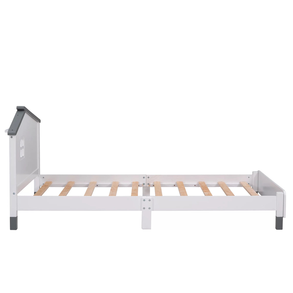 White Gray Twin Size Solid Wood Platform Bed with House-shaped Headboard A716216
