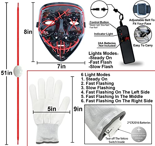 Halloween LED Mask Light Up Gloves and Glow Shoelaces D4295