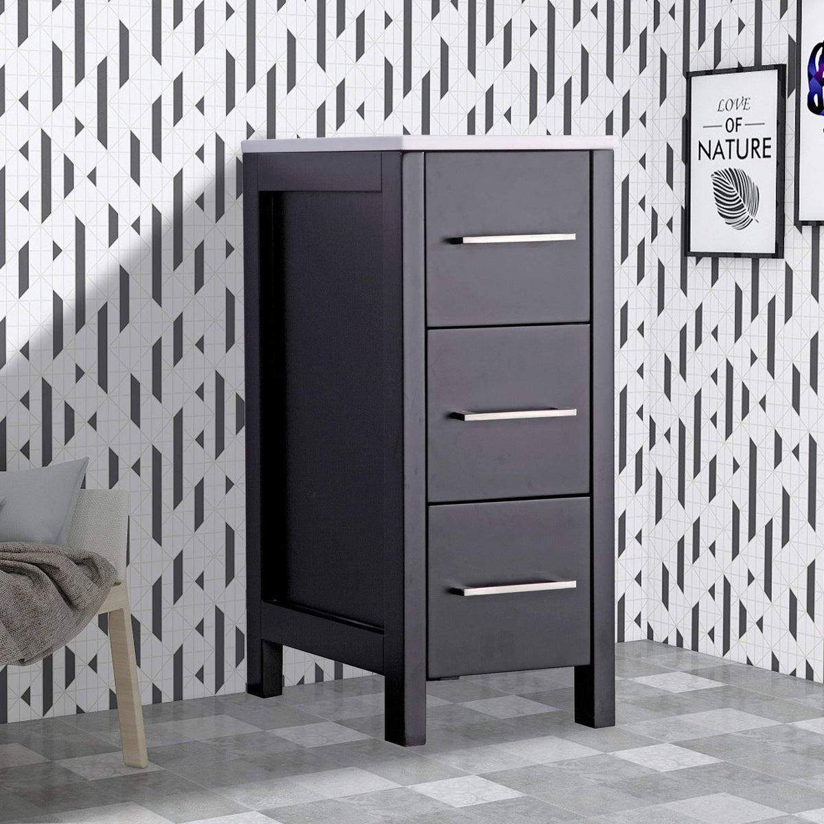 12 inch Wide Bathroom Vanity Cabinet with Ceramic Top S633