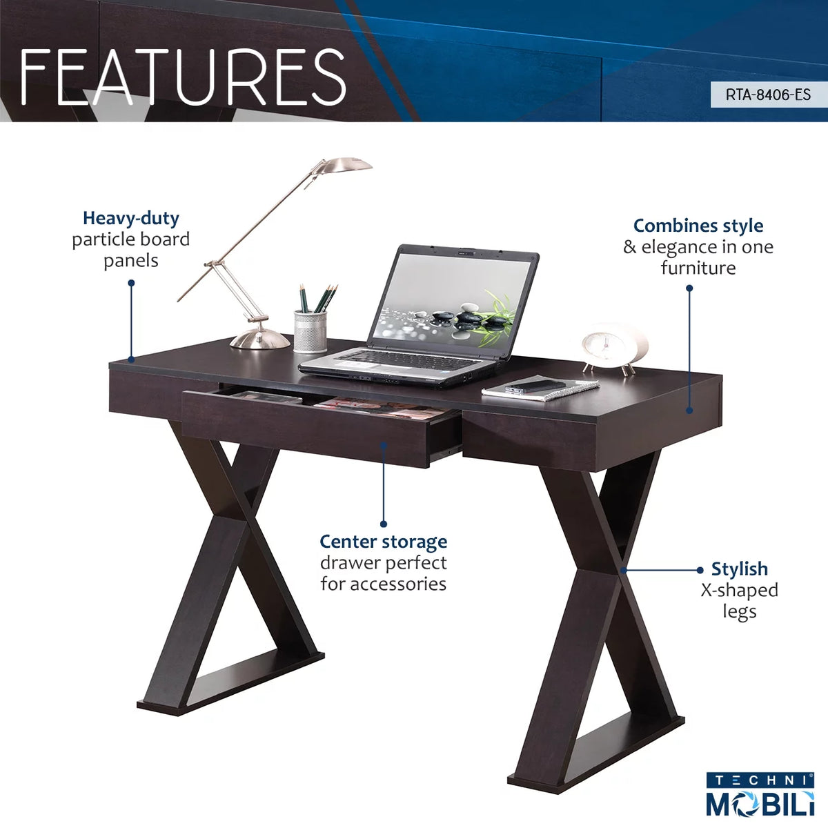 Espresso Writing Desk with Drawer R11462