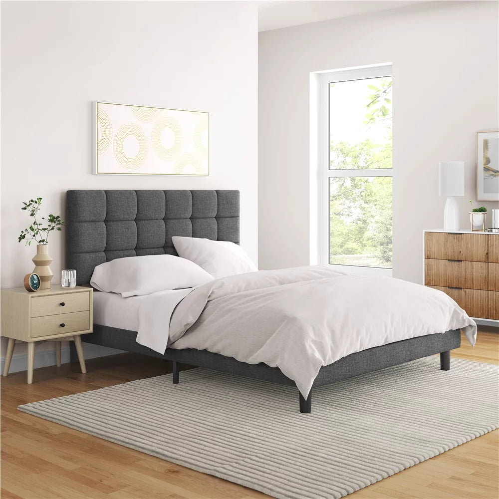 Queen Size Beige Upholstered Platform Bed J88236
