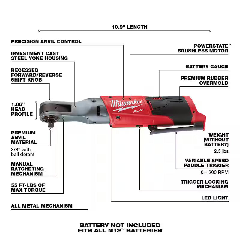 12V Lithium-Ion Brushless Cordless 3/8 in. Ratchet with Grease Gun P249154