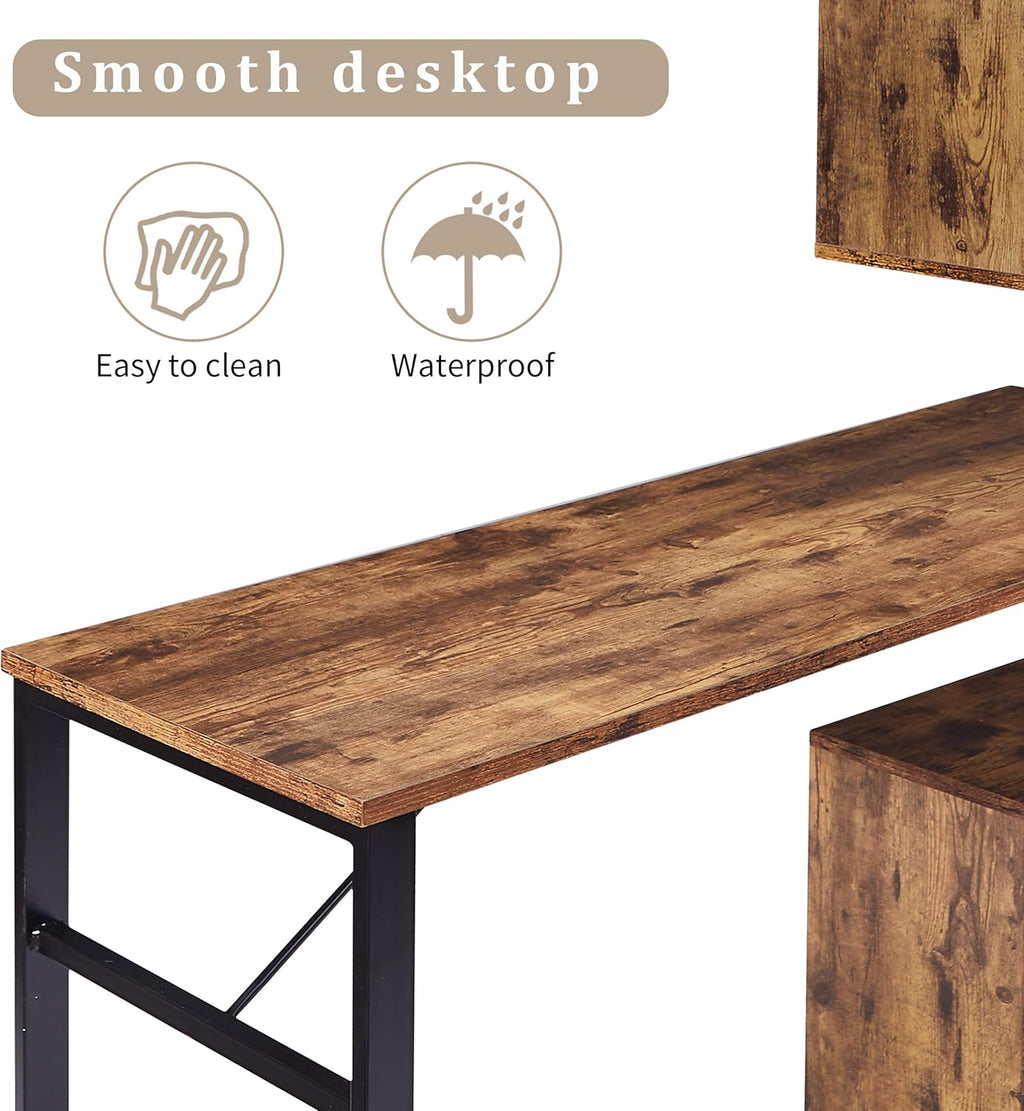 L-Shaped Rotating Computer Desk with Lockable Casters H3407