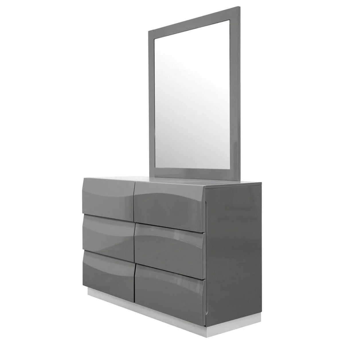 Gray High Gloss Poplar Wood Dresser and Mirror Set P997398