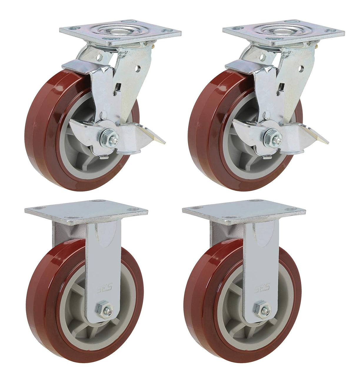 Set of 4 Heavy Duty Polyurethane Swivel Casters with Brakes R33179