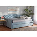 Light Blue Velvet Button Tufted Daybed with Trundle O342