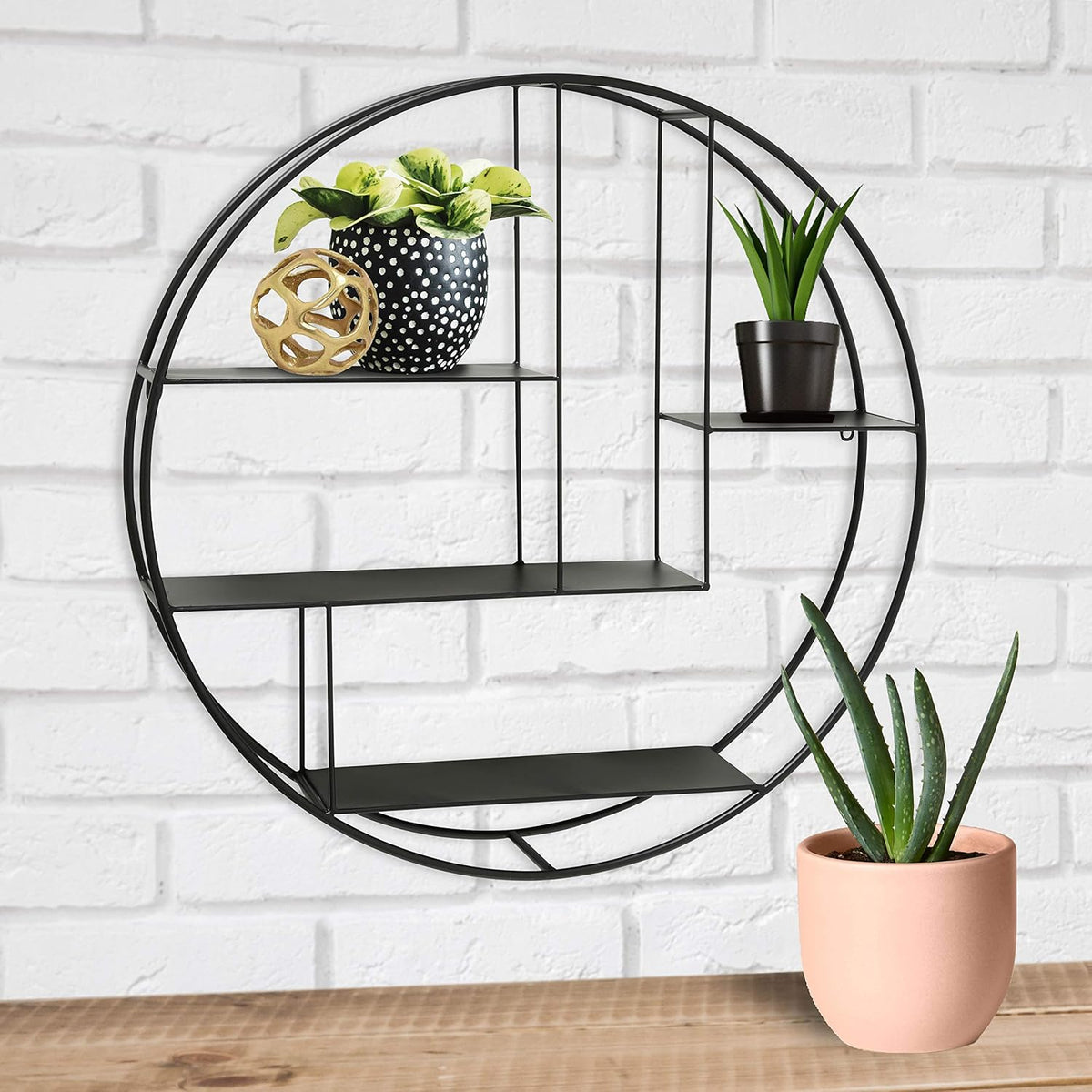 Black Iron Round Metal Wall Shelf, 4 Levels A729