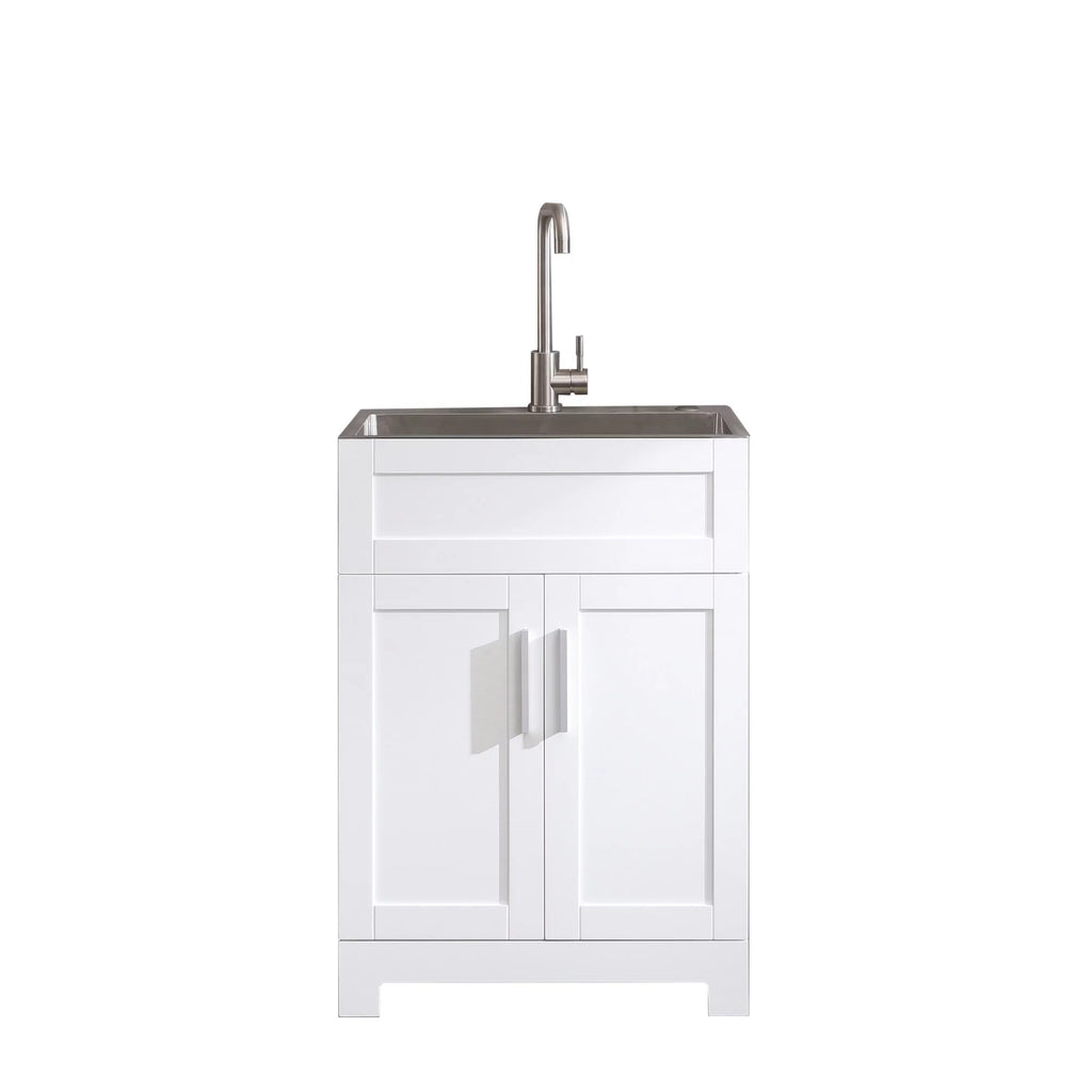 24in White Laundry Tub Cabinet with Stainless Steel Combo P925
