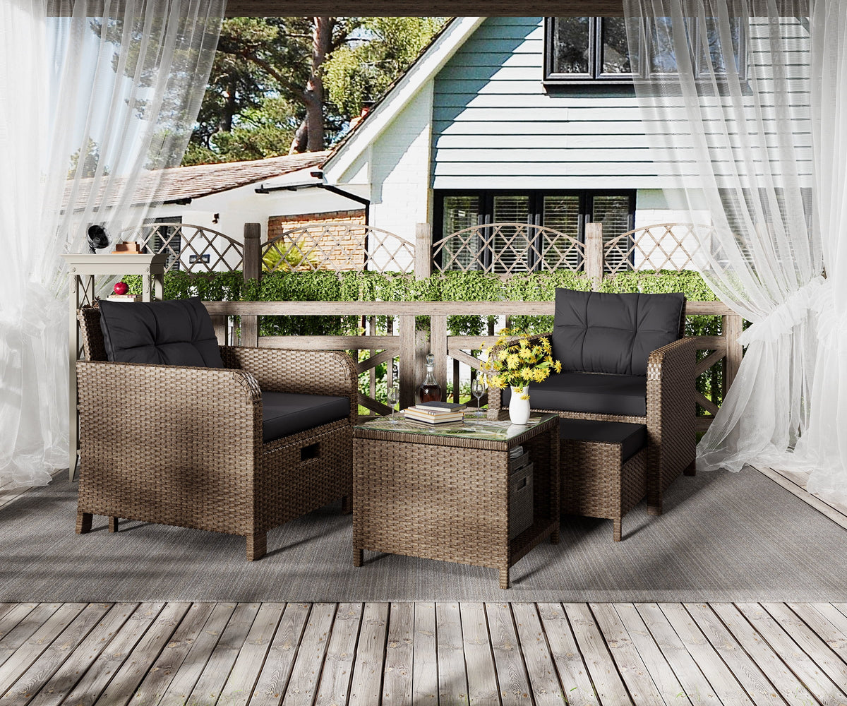 5 Piece PE Wicker Rattan Patio Conversation Set F436