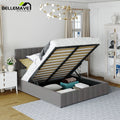 Gray Queen Size Upholstered Platform Bed with Storage R8258