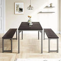 45" Dining Table Set for 4, 3-Pieces with Benches, Metal Frame and Wood Board, Brown L4600
