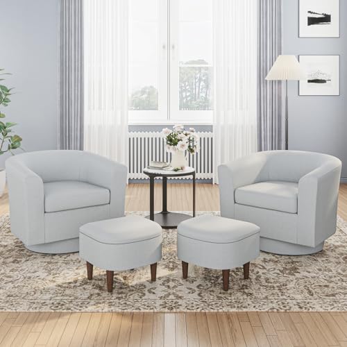 Beige Upholstered Swivel Accent Chair with Ottoman Y917