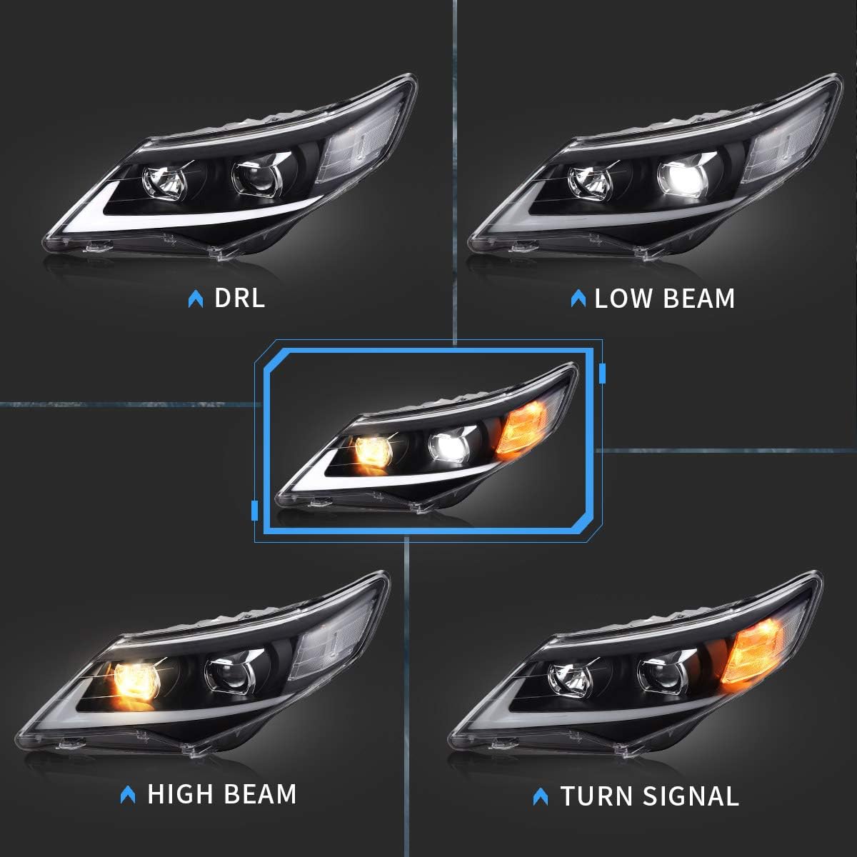 LED Projector Headlights with H7 Halogen High Beam F9302