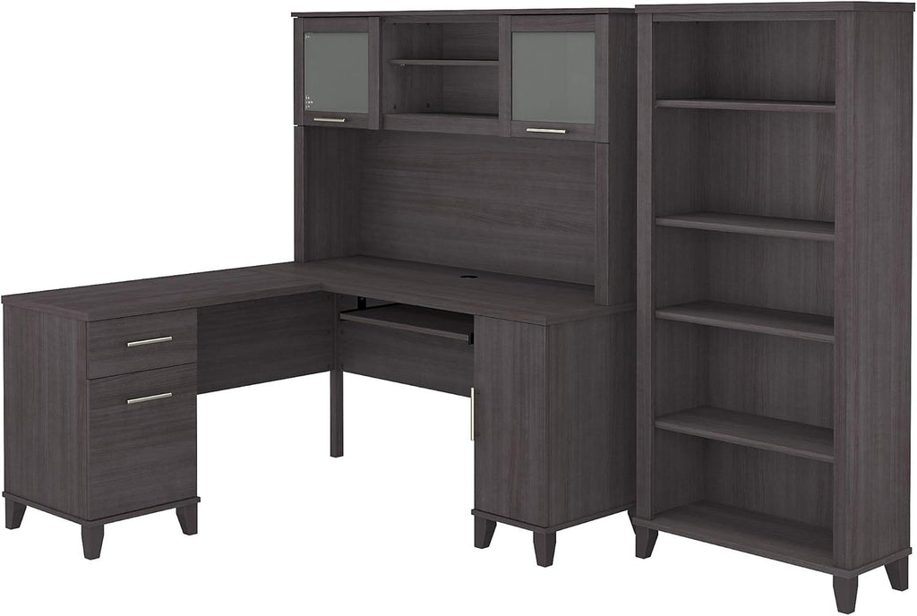 L Shaped Desk with Hutch and 5 Shelf Bookcase S6983