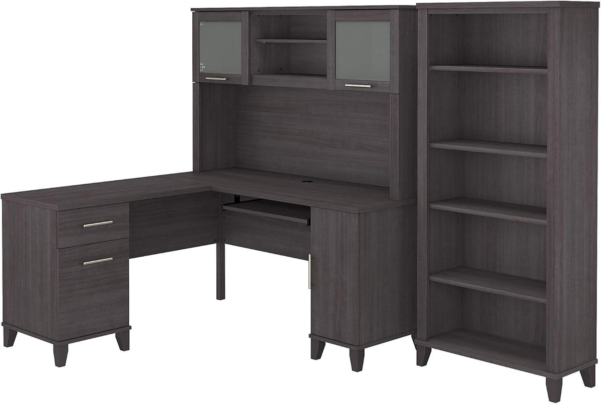 L Shaped Desk with Hutch and 5 Shelf Bookcase S6983