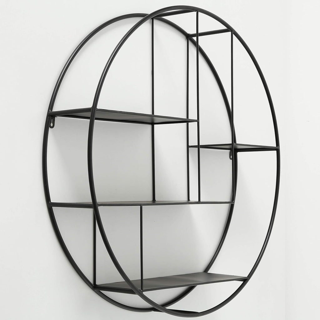 Black Iron Round Metal Wall Shelf, 4 Levels A729