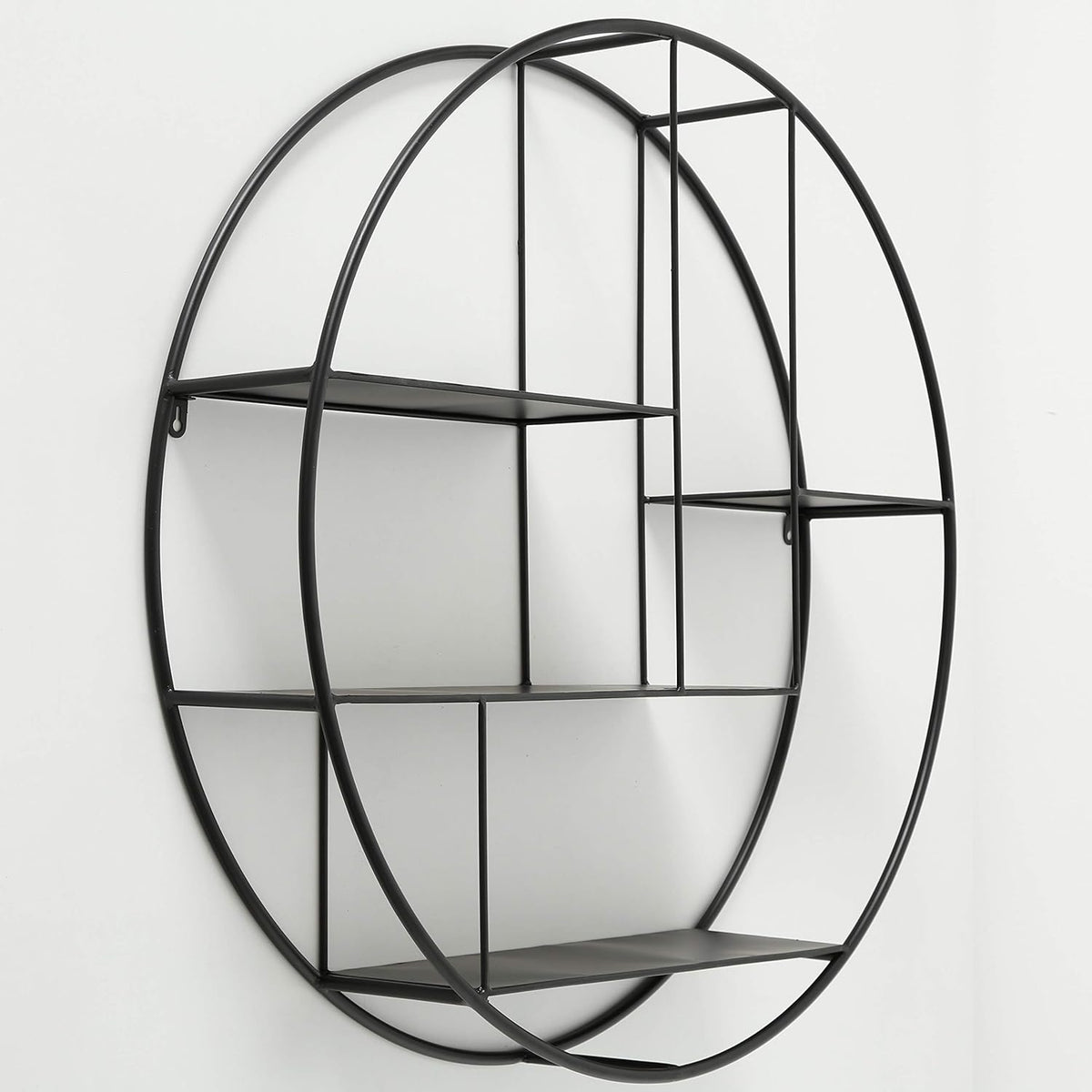 Black Iron Round Metal Wall Shelf, 4 Levels A729