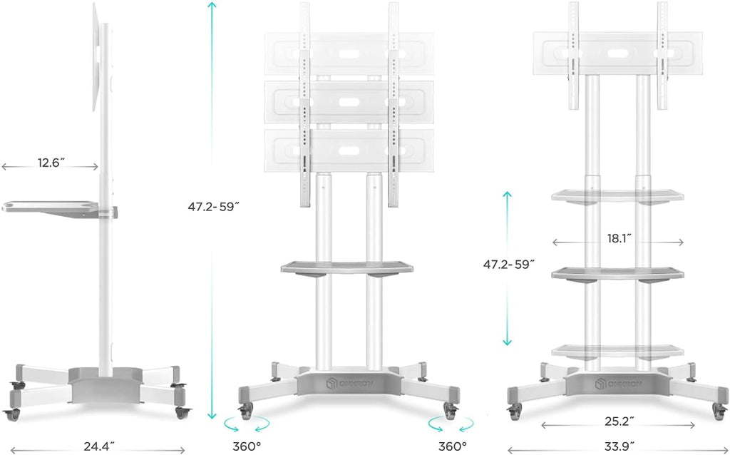Mobile TV Stand for 32 to 65 Inch TV Screens with Wheels Shelves A534