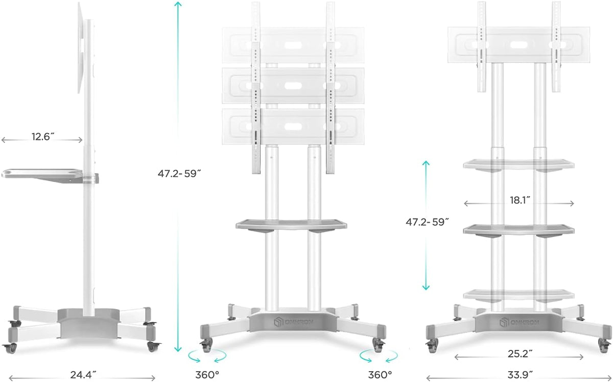 Mobile TV Stand for 32 to 65 Inch TV Screens with Wheels Shelves A534