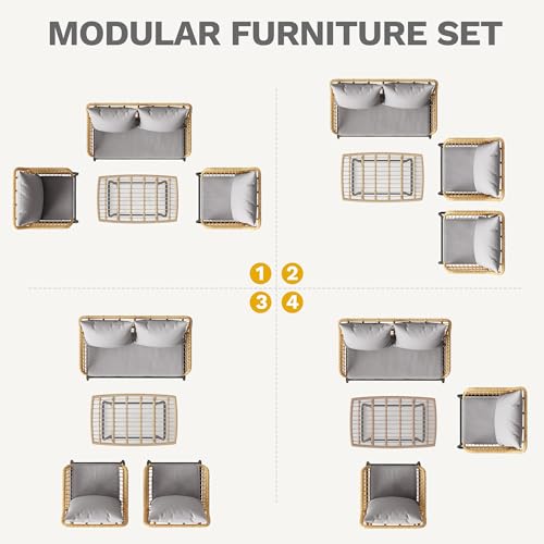 4 Piece Wicker Patio Furniture Set with Removable Cushion D232