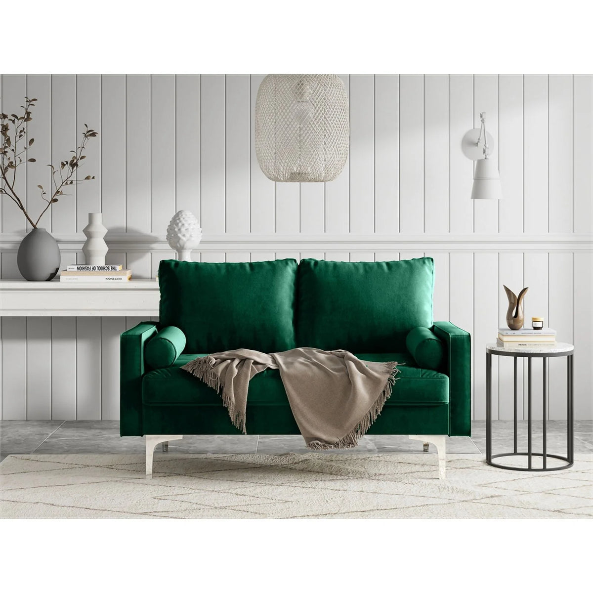 Green Velvet Upholstered Loveseat V49646