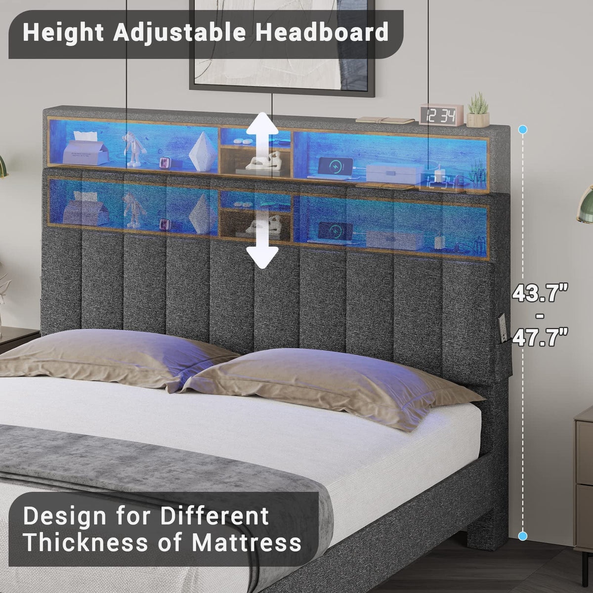 Queen Size LED Bed Frame with Outlet and USB Ports D1167