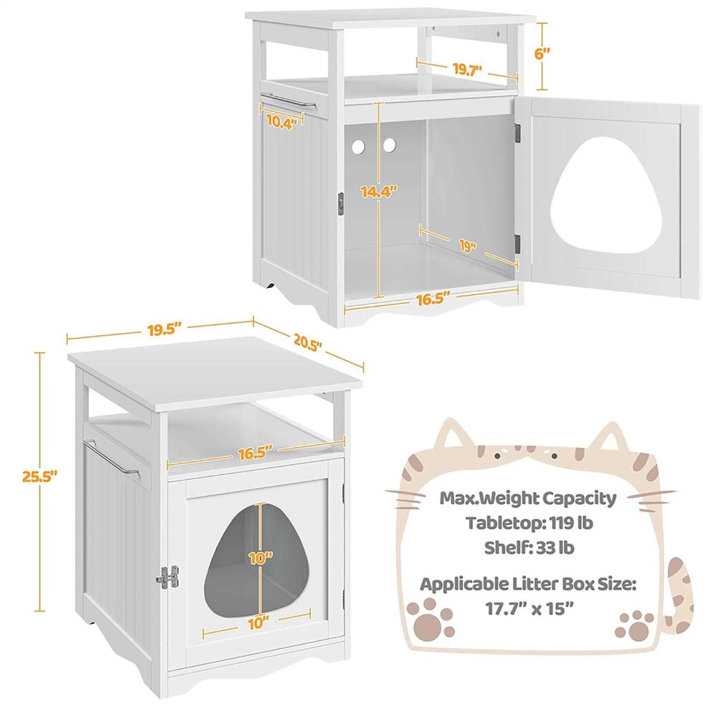 White Wooden Cat Litter Box with Open Shelf T365