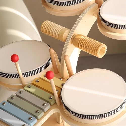 Wooden 8 in 1 Percussion Drum Kit with Xylophone Cymbal I247