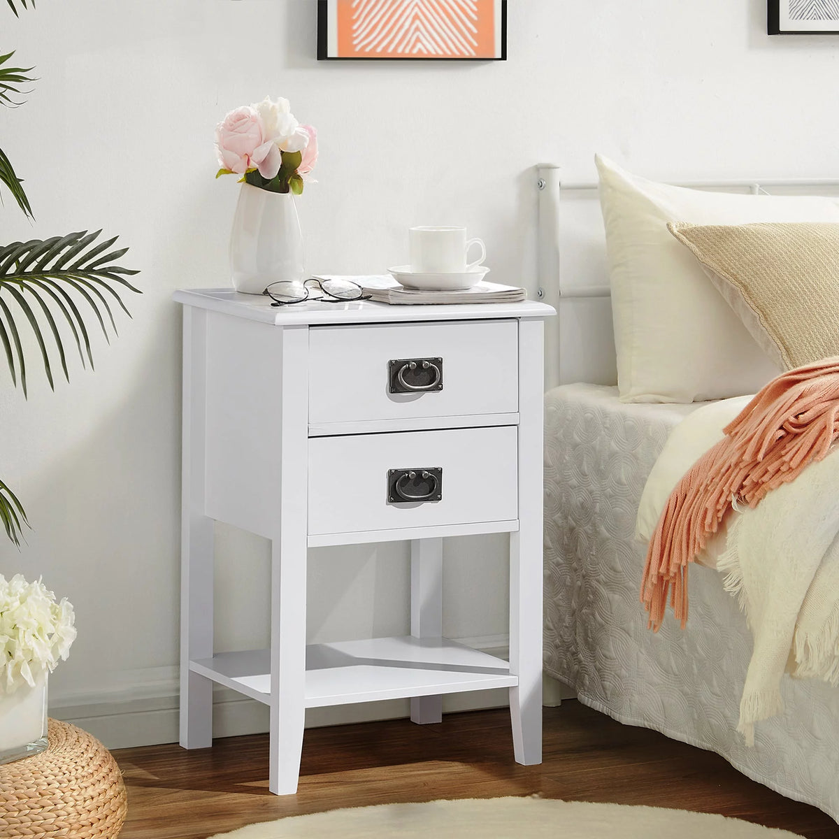 3-Piece Bedroom Set with 7 Drawers LED Dresser and 2 Nightstands, White I6316
