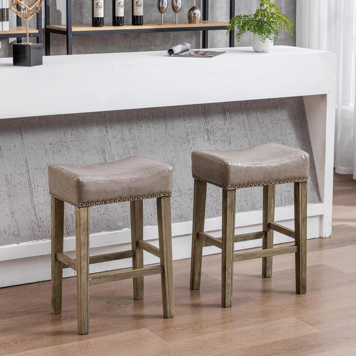 26" Counter Height Bar Stools Set of 2 Gray L459
