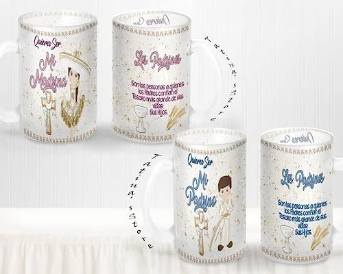 Set de 2 Tazas con moño de satin y tarjeta de agradecimiento U553