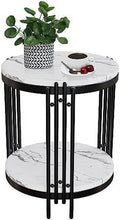 Black Faux Marble Round End Table with Storage Shelves C5845