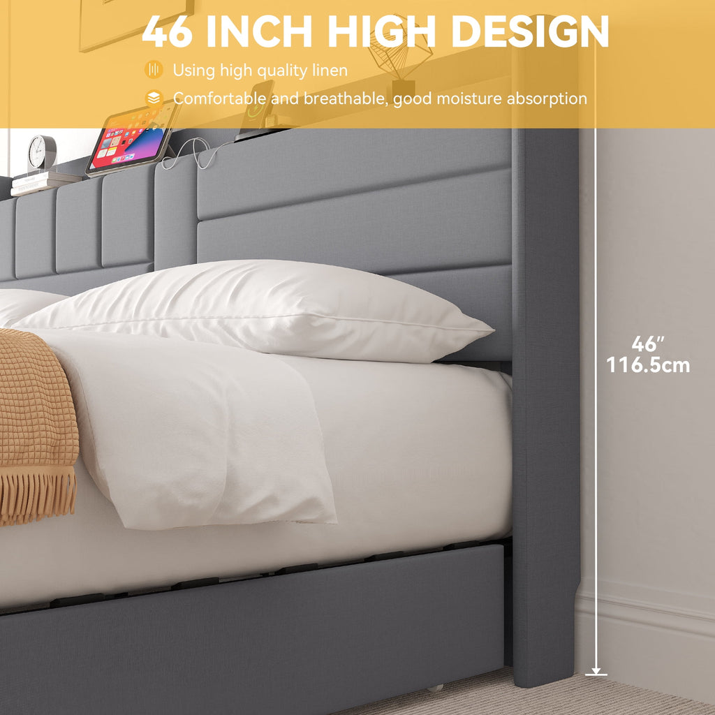 Queen Size Upholstered Platform Bed with Storage Drawers P69090