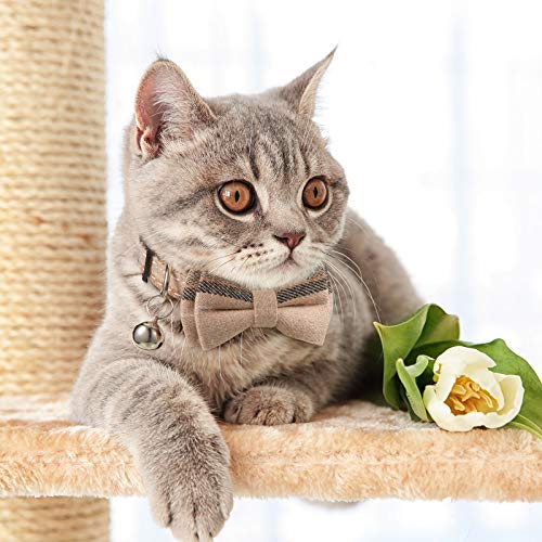 4 Pieces Breakaway Cat Collar Bandana with Plaid Scarf and Bowtie Bell F918535