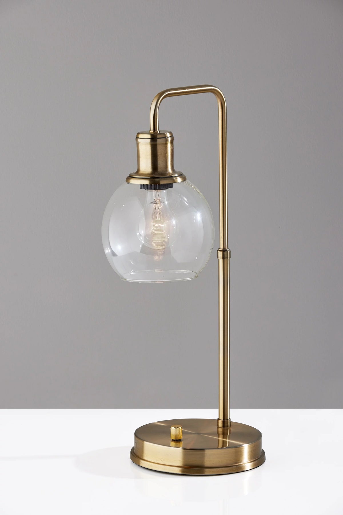 Gold Desk Lamp with Glass Shade and AC Outlet M78820