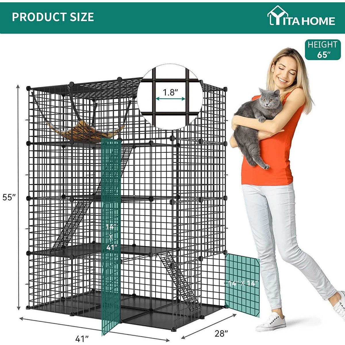 4-Tier Cat Cage Cat Hammock Metal Wire Cat Kennel Cat Playpen T973