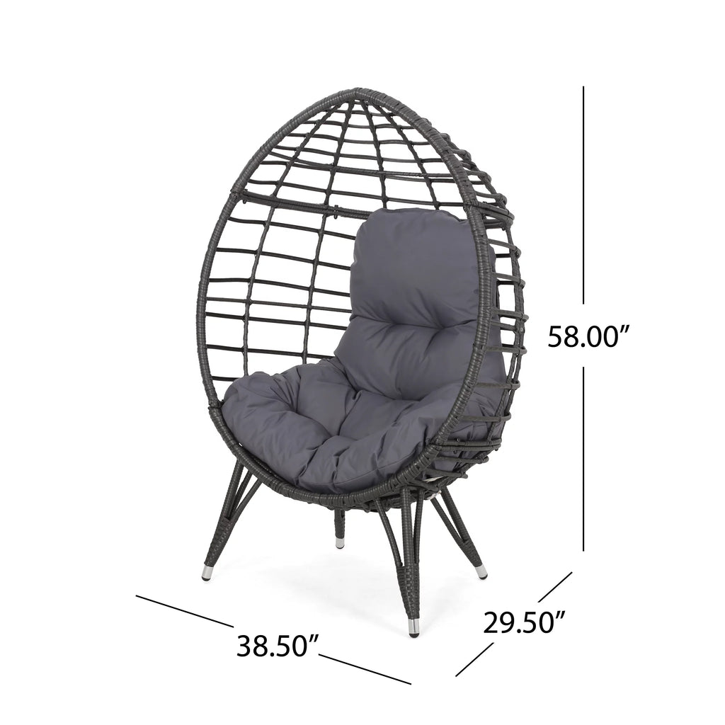 Outdoor Wicker Teardrop Chair in Gray and Dark Gray B581573